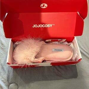 Red and White JOJOCOSY fluffy pink slippers